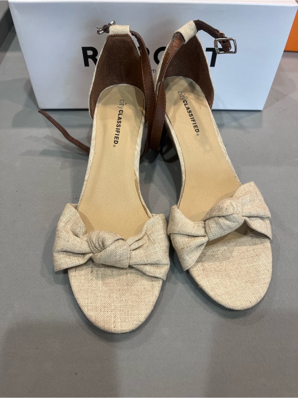 CLASSIFIED Neutral Beige Bow Ankle-Strap Sandals